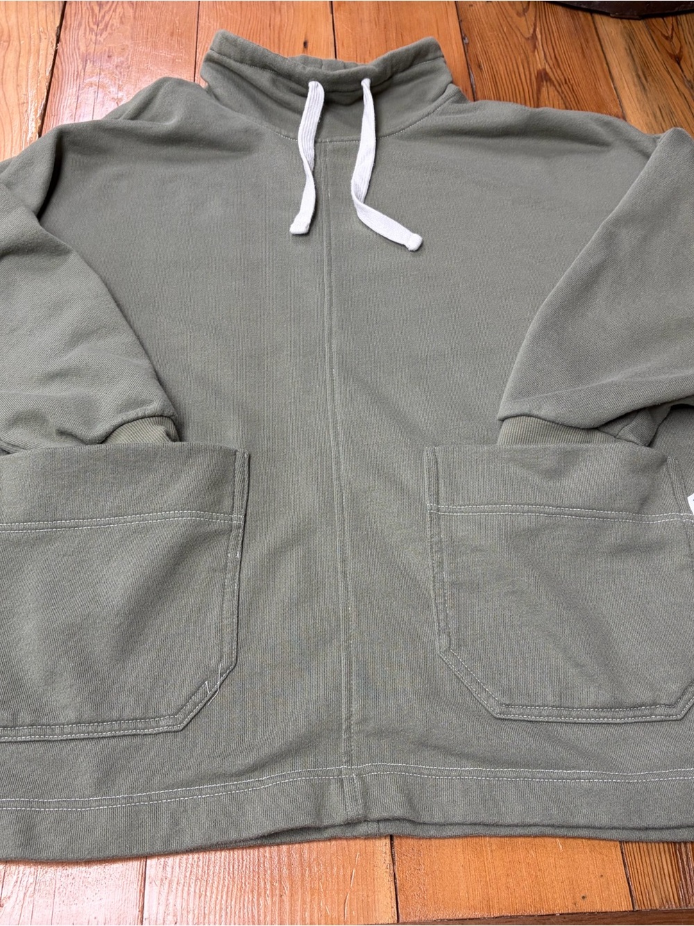 Women's Olive Green Pullover Fleece sweatshirt with Drawstring Collar